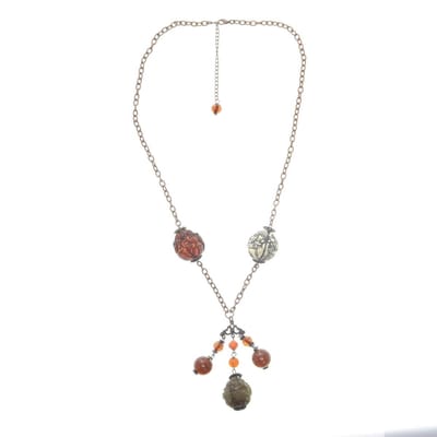 Behave - Ketting rosé goud kleur - Bewerkte Buddha kralen bruin - 75 cm