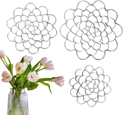 Bloemenrooster Vaas - Bloemenhouder Vlechtwerk - Bloemstukken Maken - 3-Delig Verstelbaar - Tot 15 cm - Zilver