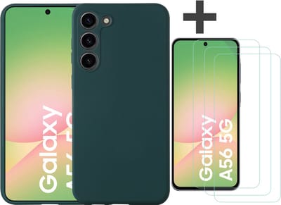 Hoesje geschikt voor Samsung Galaxy A56 hoesje zacht siliconen met 3 Stuks gehard glas Screenprotectors- Arara backcover - Pine Groen
