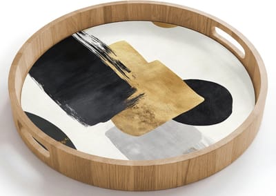 Dienblad rond 40x40 cm - Schootdienblad hout - Goud - Rechthoeken - Cirkels - Abstract - Borrelplank rechthoek - Plateau houten dienbladen