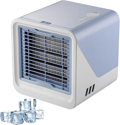 KZQ Draagbare 3-in-1 luchtkoeler – blauw, 500 ml, 3 snelheden, 8W, USB, voor slaapkamer, kantoor of studentenkamer