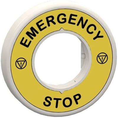 Schneider Electric ZBY9W3B330 ZBY9W3B330 Schilddrager Voor noodstop (Ø) 60 mm EMERGENCY STOP Geel, Grijs 1 stuk(s)