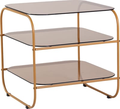 HÜBSCH INTERIOR - ECHO oranje bijzettafel van metaal met bruin glas - 41x41xh42cm