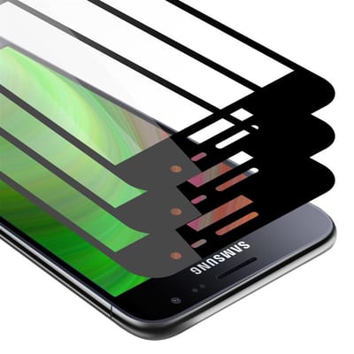 Cadorabo 3x Screenprotector geschikt voor Samsung Galaxy J3 2016 Volledig scherm pantserfolie Beschermfolie in TRANSPARANT met ZWART - Getemperd (Tempered) Display beschermend glas in 9H hardheid met 3D Touch