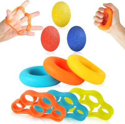 Handtrainer Set - 9 Stuks Vingertrainers en Antistressballen voor Gripversterking, Klimtraining en Handtraining