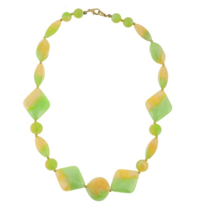 Behave - Ketting dames groen geel - Kralenketting - Goud kleur - 45 cm