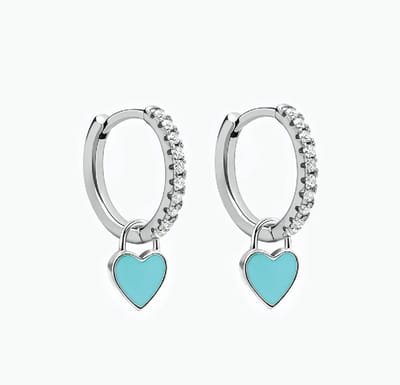 Oorbellen meisje hartje - turquoise/ groen - zilver kleurig - glitter - glinster