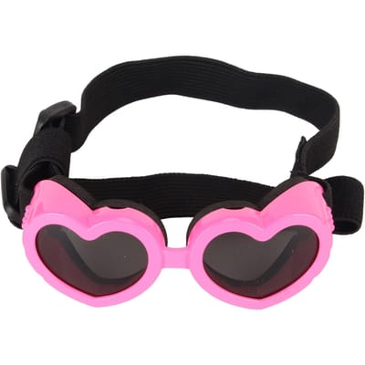 Lunettes de soleil pour chien Protection UV Imperméable Coupe-vent Prévient la buée Verres HD Forme de cœur Lunettes de soleil pour animal de compagnie black