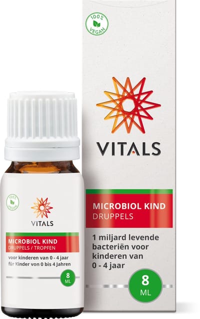 Vitals Microbiol Baby & Kind - 16 dagdoseringen - biotica. Voor baby en kind van 0-4 jaar. Zonder toegevoegde suikers.