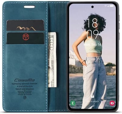 CaseMe 013 Hoesje Geschikt voor Samsung Galaxy A55 - Book Case met Standaard - Portemonnee Beschermhoes - Pasjeshouder voor Twee Pasjes - Blauw