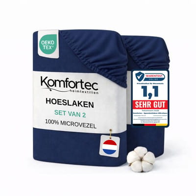 Komfortec Microvezel Hoeslaken set van 2 180x200 cm - 30cm Matrashoogte - Rondom Elastiek Blauw