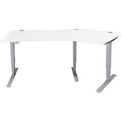 Schäfer Shop Genius AERO FLEX hoekbureau, elektrisch in hoogte verstelbaar, hoek 135° rechts, B 2165 mm, alu wit/wit + memoryplaat