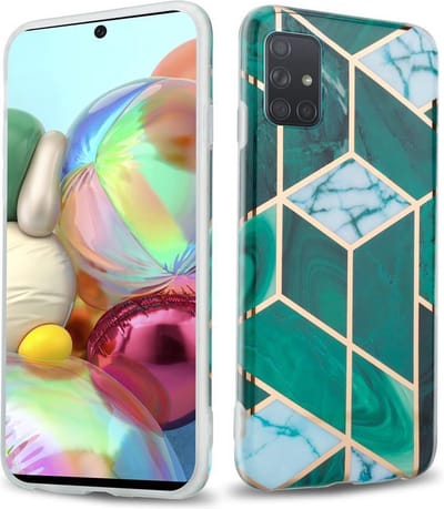 Cadorabo Hoesje geschikt voor Samsung Galaxy A71 5G in Donkergroen Wit Goud Marmer No. 6 - Beschermhoes gemaakt van TPU siliconen Case Cover met mozaïek motief