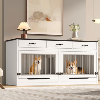Sweiko Dierenbench - Hondenhok - 3 lades - Klapdeksel - XXL-formaat - 164 × 60 × 81 cm - Wit + Zwart