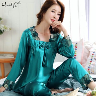 Dames Zijde Satijnen Pyjama Set Lounge Pyjama Sets Dames Sexy Bloemen Kant Nachtkleding Pyjama's Nachtkleding Pyjama Pak Lingerie L