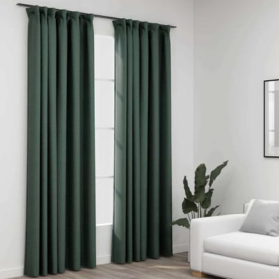 vidaXL - Gordijnen - linnen-look - verduisterend - haken - 2 - st - 140x245 - cm - groen