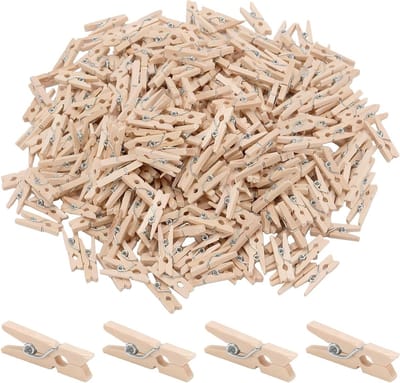 Mini houten wasknijpers 400 stuks, 1 x 0,3 cm, kleine haringen voor knutselen en decoratie, ideaal voor DIY-projecten
