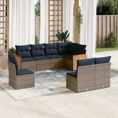 vidaXL - 8-delige - tuinbankset - met - kussens, - grijs - polyrotan