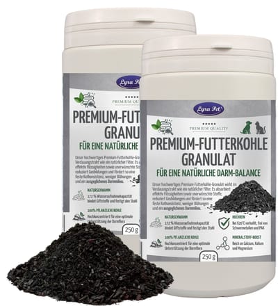 500 g (2 x 250 g) Lyra Pet® Premium-voedingskool, plantaardige houtskoolkorrels voor honden en katten