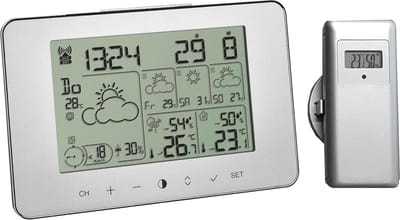 Weerstation - Weervoorspeller - Buitenweer - Regen Wind Kans - Binnen Buiten Temperatuur - Zilver