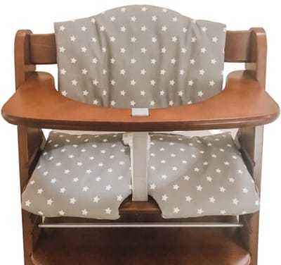 Kinderstoelkussen voor Houten Kinderstoel - Eenvoudig te Monteren en Afwasbaar (Grey Stars)