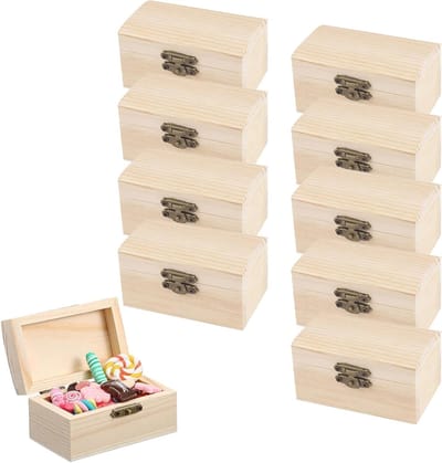 Kleine Houten Doos voor Sieraden - 10 Stuks Mini Schatkist met Deksel voor Opslag en Decoratie