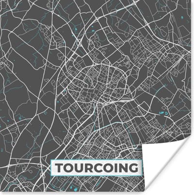 Poster Tourcoing - Frankrijk - Stadskaart - Kaart - Plattegrond - 100x100 cm XXL