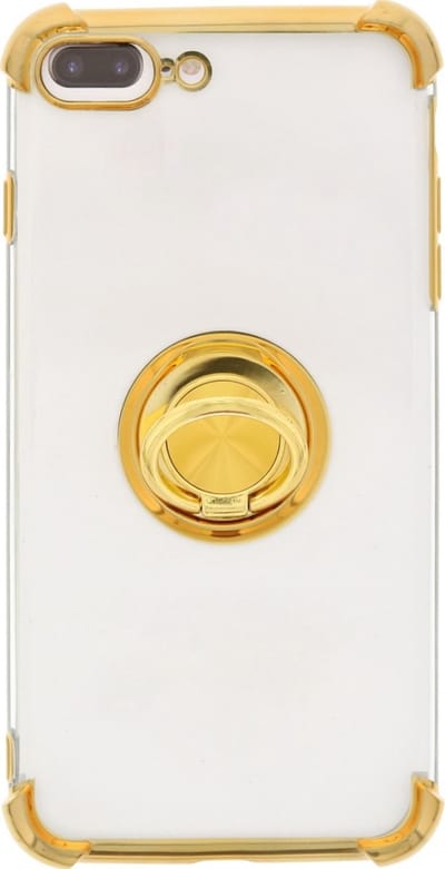 Hoesje Geschikt voor iPhone 7 Plus hoesje silicone met ringhouder Back Cover case - Transparant/Goud