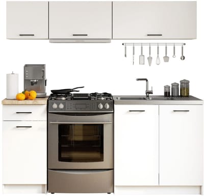 Complete Keuken, Keukenmeubelset OLIWIA G1 met Verkblad 180 cm breed / Keukeneenheid zonder apparatuur / Wit / 180 x 174 x 46 cm