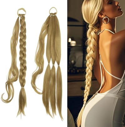 Allecto Plus - Lange Geflochten Ponytail Extension 24 Inch - Haardass - Rechte Wrap Around - Zachte Synthetische Haarverlengingen - Vrouwen - Pony Tail - Haarstukken - Lins cyaan