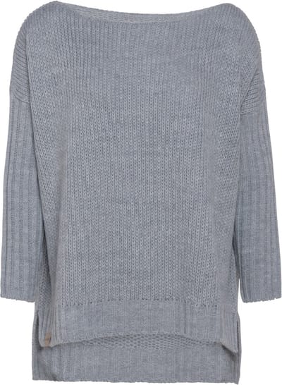 Knit Factory Kylie Gebreide Dames Trui - Trui dames winter - Pullover dames - lange mouw - Wintertrui - Damestrui - Boothals - Licht Grijs - 36/44