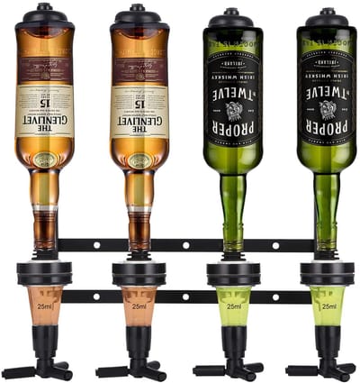 Dailygoods- Flessenhouder met doseerder - Wandflessenhouder voor 4 flessen - Drankdispenser - Cocktailbar accessoires - Innovatief ontwerp - Geschikt voor thuis en feestjes
