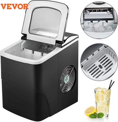 Seastone - Elektrische Ijsblokjesmaker - Ijsblokjesmachine - 1.4 Liter - 12 Min. - 12kg/24u - IJsblokmaker met IJsschep - RVS - Zwart