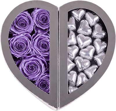 Chocolade box Lois paars - Rosuz - Valentijn chocolade - 3 jaar houdbare rozen! Luxe cadeau voor haar - Direct in huis!