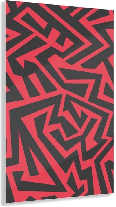 Indoorart - Glasschilderij zwart rood patroon 40x60 CM - Afbeelding op plexiglas - Inclusief montagemateriaal