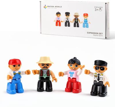 Magna-World® Mini Figures 4-delig - Magnetic Tiles - Magna Tiles - Magnetisch Speelgoed - Magnetische Tegels - Speelgoed voor 3 t/m 12 Jaar