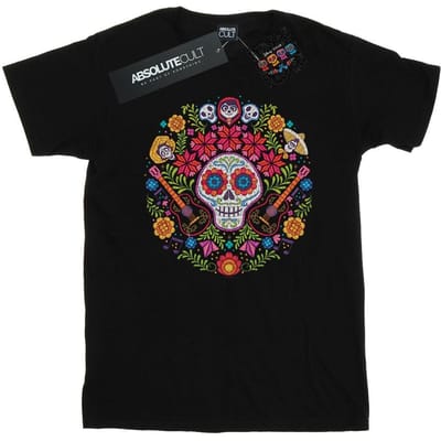 Disney Dames/Dames Coco Geborduurd doodshoofd Print Katoenen Vriend T-shirt (Zwart)
