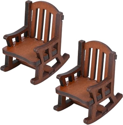 Miniatuur Schommelstoel Set van 2, Decoratieve Stoelen voor Fairy Garden en Poppenhuis, Miniatuur Gnome Accessoires voor Microlandschappen