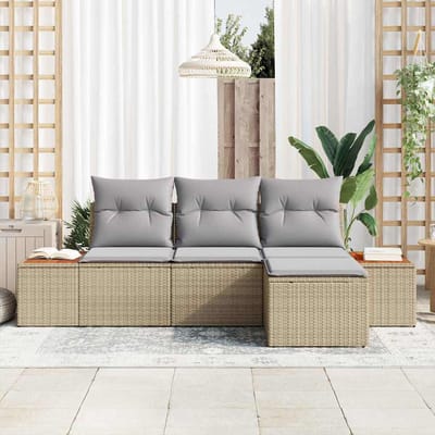 vidaXL Tuinbank Set met kussen met kussen 4 pcs Beige poly rattan