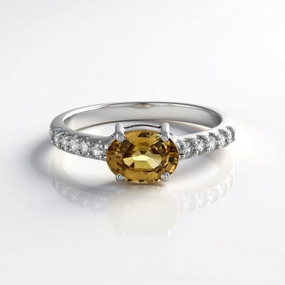 Cavill - Zilveren Ring - 925 Sterling Zilver met Gele Zirkoon 2,019 ct - Ovale Zirconia Halo Ring met Rondgeslepen Zirkonia - Elegant Modern Design