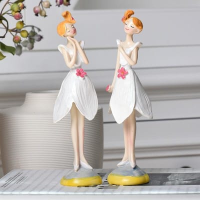Lot de 2 belles figurines artisanales en résine, cadeau de mariage, décoration de la maison, maison moderne, fée, jardin nordique, ange white