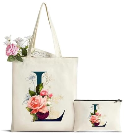 Persoonlijke canvas tas met initiaal en bloemen - Gepersonaliseerd dames cadeau voor bruiloften, verjaardagen en reizen