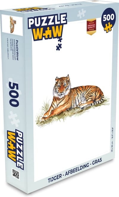 Puzzel Tijger - Afbeelding - Gras - Legpuzzel - Puzzel 500 stukjes
