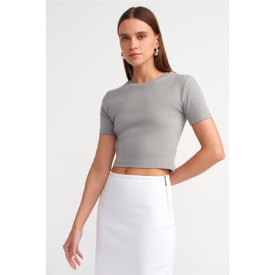 Dames Slim Fit Crop Crew Neck T-Shirt