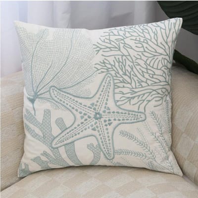 Strand Zee Oceaan Octopus Koraal Geborduurde Kussensloop Kussenhoes Katoenen Kussensloop Flora Bank Slaapkamer Huisdecoratie 45x45cm gray
