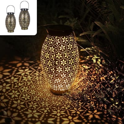 Solar Lantaarns voor Buiten - 2 Stuks LED Metalen Solar Lantaarns, Waterdicht IP65, Hangend en Staand voor Tuin, Balkon en Terras Decoratie