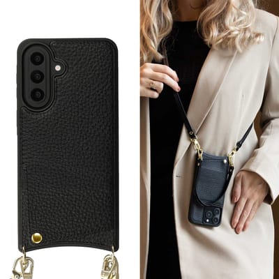 Selencia Hoesje - Geschikt voor Samsung Galaxy A57 (5G) - Backcover met koord en pashouder - Zwart