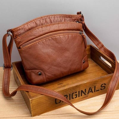 Sac rétro en cuir souple pour femmes, sac à Double fermeture éclair, sacoches à bandoulière de styliste pour dames, sacs à main marron