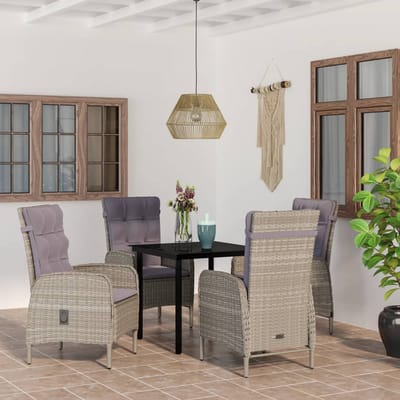 vidaXL - 5-delige - Tuinset - met - kussens - grijs - en - zwart