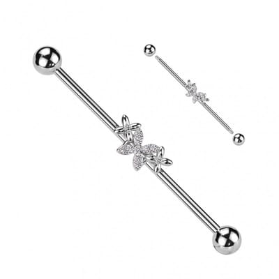 Industrial piercing PVD vlinder met steentje - zilver - LMPiercings